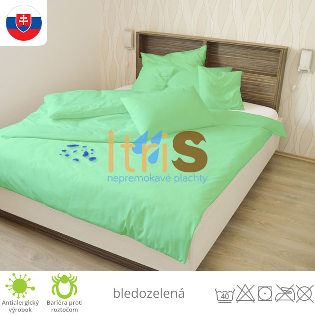 Nepremokavé návliečky na vankúš a paplón s PU záterom - jersey, bledozelená