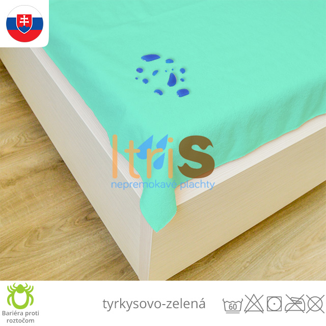 Nepremokavá plachta rovná s PU záterom - Froté, tyrkysovo-zelená