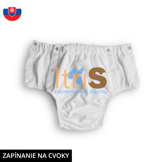 Nepremokavé froté plienkové nohavičky pre dospelých so zapínaním na cvoky