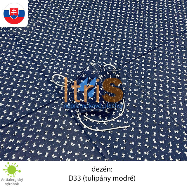 Ochranné bavlnené dvojvrstvové rúško - D33 (Tulipány modré)